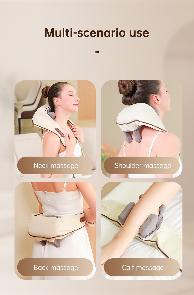 USB-C Rechargeable Kneading Massage Hot Compress Shiatsu Back Shoulder Neck Massager for Pain Relief